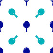 © Kostiantyn - Blue Racket for playing table tennis icon isolated seamless pattern on white background. Vector Illustration.