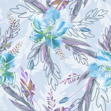 Fototapeta Młodzieżowe - Watercolor Flowers Seamless Pattern. Hand Painted Floral Illustration.