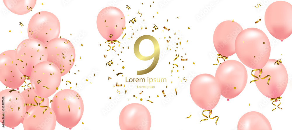Anniversary celebration, Birthday party banner design with pink balloon ...