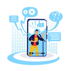Poster - Podcast on smartphone flat concept vector illustration