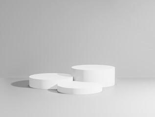 Fototapete - 3d render of total white podiums for products. winner platform.