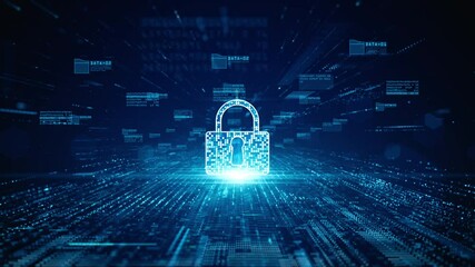 Lock Icon cyber security of digital data network protection. High speed connection data analysis. Technology data network conveying connectivity background concept.