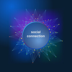Poster - social connection abstract visualization. big data background with lines and dots.