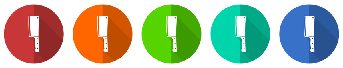 Aufkleber - Cleaver knife icon set, red, blue, green and orange flat design web buttons isolated on white background, vector illustration