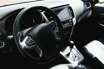 Wall Mural - Interior of a modern new car. Isolated.