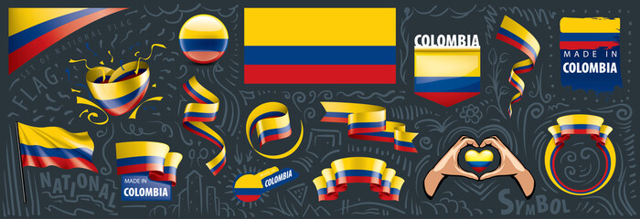 Wall Mural - Vector set of the national flag of Colombia in various creative designs