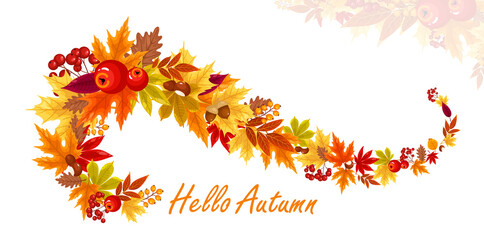 vector illustration of colorful autumn fall leaves and berries. forest design elements with oak, app