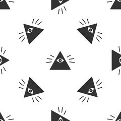 Wall Mural - Grey Masons symbol All-seeing eye of God icon isolated seamless pattern on white background. The eye of Providence in the triangle. Vector Illustration.