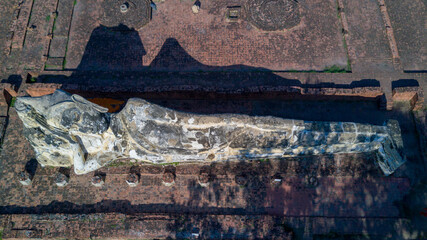 Wall Mural - Aerial view sleeping buddha in Wat Lokayasutharam, Ayutthaya Historical Park in Ayutthaya. The famous temple, Ayutthaya, Thailand.