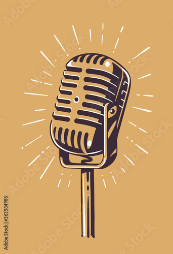 Obrazy mikrofon  retro-mikrofon-w-stylu-szkicu-promienia