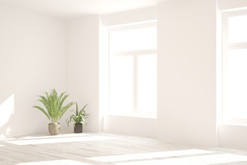 White empty room. Scandinavian interior design. 3D illustration