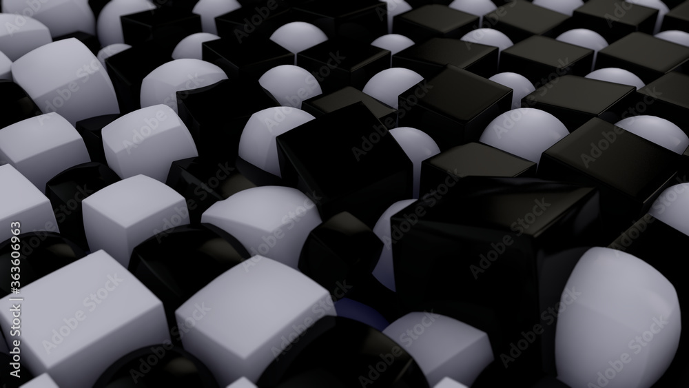 3D rendering of an abstract geometric background with many cubes and ...