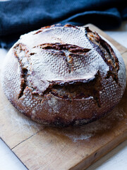 Rustic artisanal wholewheat & rye bread loaf