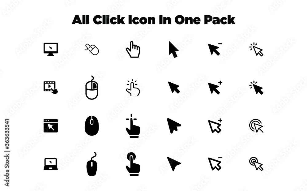 Mouse Guide Click Icon Mouse cursor click icon set vector. Clicking cursor, pointing hand ...