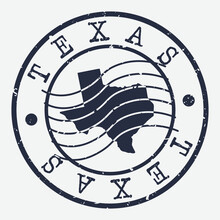 Texas Stamp Postal. Map Silhouette Seal. Passport Round Design. Vector Icon. Design Retro Travel.