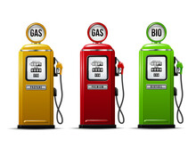 Set Of Bright Gas Station Pump Icon. Realistic Vector Illustration