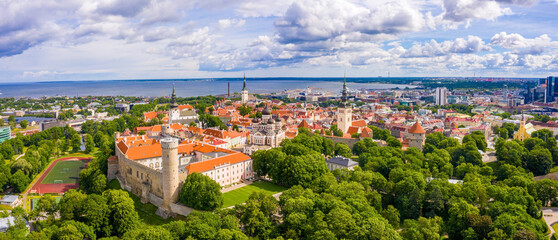 Wall Mural - tallinn is a medieval city in estonia in the baltics. aerial view of the old town of tallinn with or