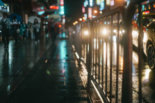 Wet Street In City During Rainy Season