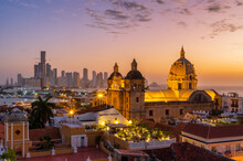 High Angle View Of Buildings In City At Sunset Cartagena