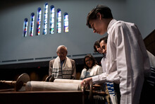 Synagogue: Members Gather Around As Teen Reads Torah