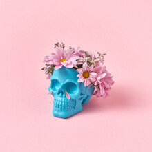Flowers Bouquet In A Human Cranium.