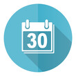 © Alex White - Calendar vector icon, flat design blue round web button isolated on white background