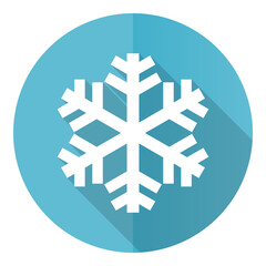 Poster - Snow vector icon, flat design blue round web button isolated on white background