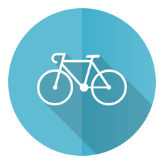 Poster - Bicycle vector icon, flat design blue round web button isolated on white background