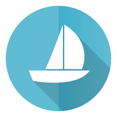 Aufkleber - Yacht vector icon, flat design blue round web button isolated on white background