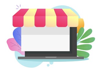 Poster - internet store shop online e-commerce concept on laptop computer screen vector colorful design or di