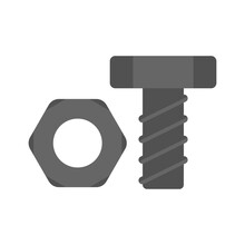 Bolt And Nut Icon Illustration In Flat Design Style.