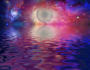 Wall Mural - Mystical eye in vivid space and reflections