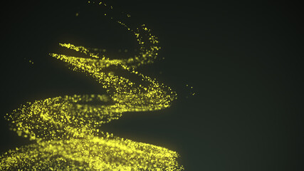 Fototapete - A vortex of lighting particles. A tornado of twisted glowing yellow dots. Abstract digital background with beautiful swirls. 3D tunnel or wormhole. 3D rendering.