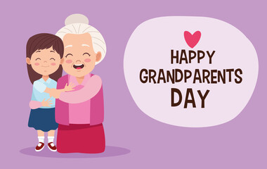 Poster - cute happy grandmother with granddaughter and lettering