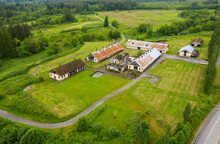Aerial Drone View Of The Northern State Mental Hospital Dairy Barns. The Hospital Closed In 1976. Much Of The Former Property Is Now A Part Of Northern State Recreation Area.