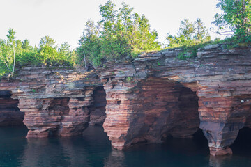 Beautiful Sea Caves on Devil's Island in the Apostle Islands National Lakeshore, Lake Superior, Wisconsin