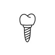 dental implant doodle icon, vector line illustration
