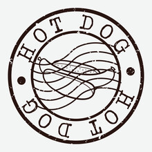 Hot Dog Stamp. Fast Food Silhouette Seal. Round Design. Vector Icon. Design Retro Insignia.