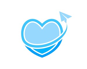 Wall Mural - Blue love shape with flying paper plane