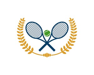 Wall Mural - Tennis racket crossed with tennis ball in the middle