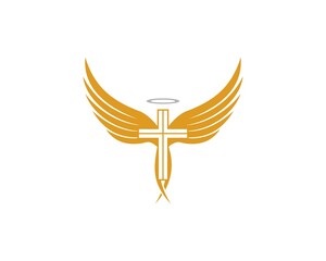 Sticker - Cross angel with gold wing