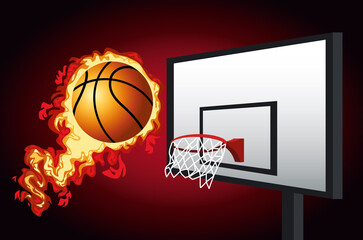 Poster - basketball sport poster with balloon on fire and basket