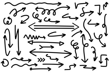 Fototapete - Hand drawn next arrows doodle direction mark. Handmade sketch symbols set on a white background. vector illustration graphic design elements