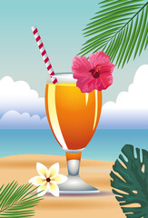 Wall Mural - hello summer season holiday with tropical cocktail cup