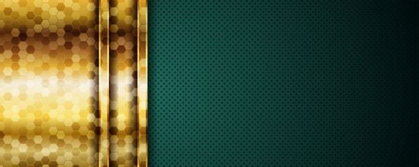 Poster - abstract luxury dark green overlap layer with golden line