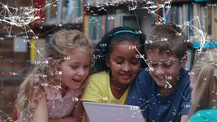 Poster - Animation of kids in a classroom over data processing in the background