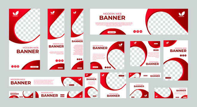 set of modern web banners of standard size with a place for photos. Vertical, horizontal and square template. vector illustration