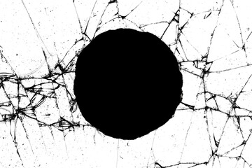 Poster - round black hole with cracks isolated on white background