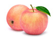 © NIKCOA - Closeup two whole pink fuji apples with green leaf isolated on white background. Full depth of field.