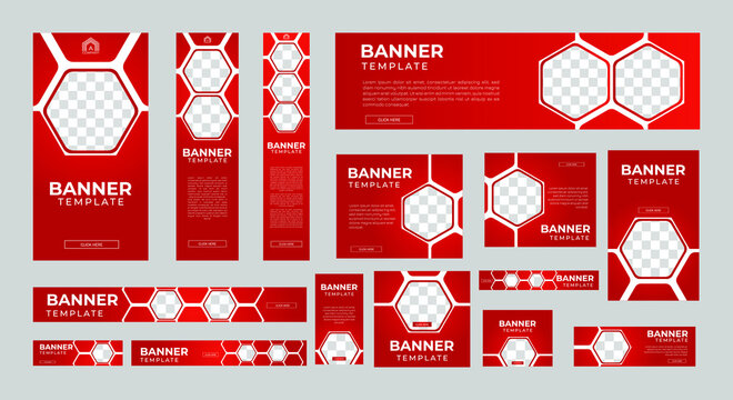 set of modern web banners of standard size with a place for photos. Vertical, horizontal and square template. vector illustration